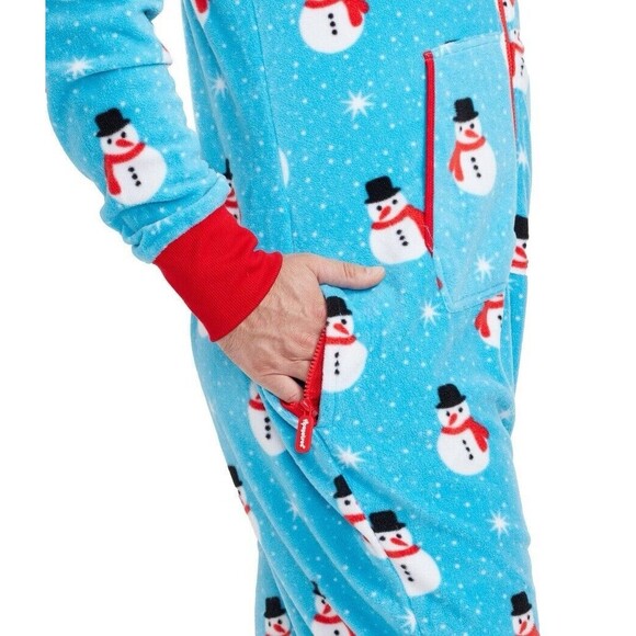 Tipsy Elves Small Adult Fleece Jumpsuit Hood Zip Holiday Snowman Christmas NWT - Picture 2 of 10